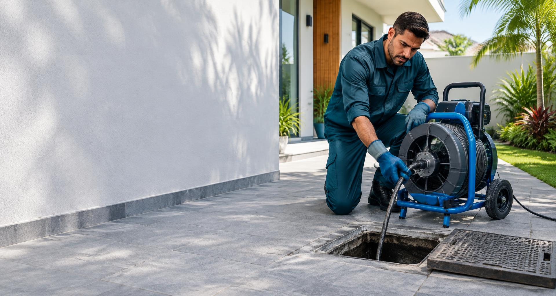 Imagem ilustrativa de técnico operando equipamento de desentupimento